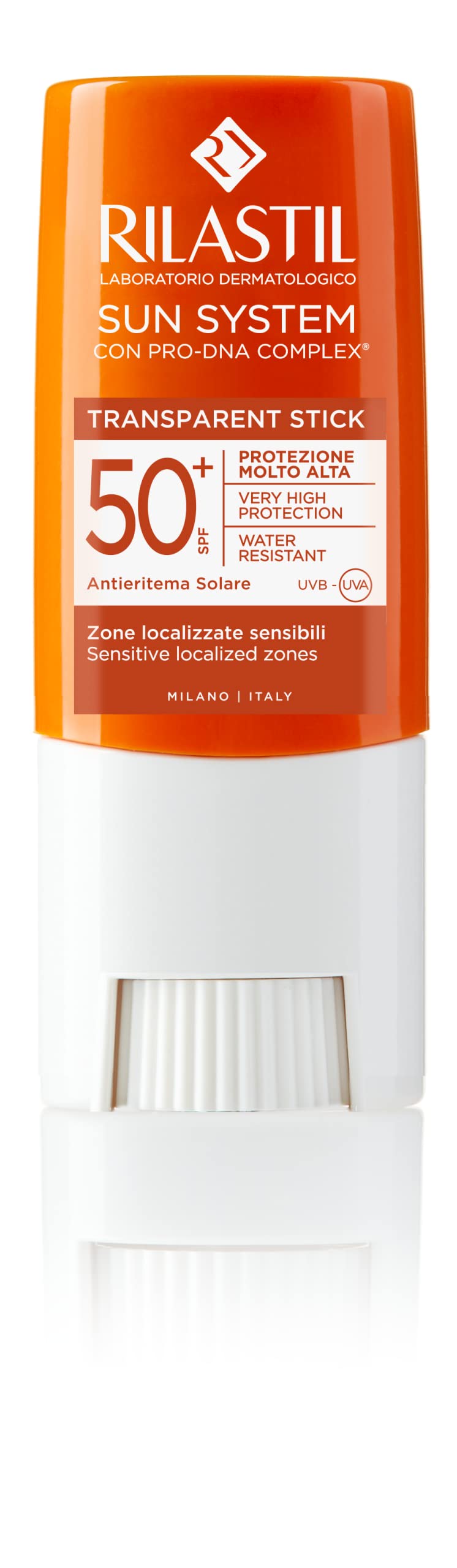 Rilastil - Sun System Stick SPF 50+, Protección Solar Alta UVB UVA Zonas Sensibles, con PRO-DNA Complex, Transparente Resistente Agua - 8,5 g