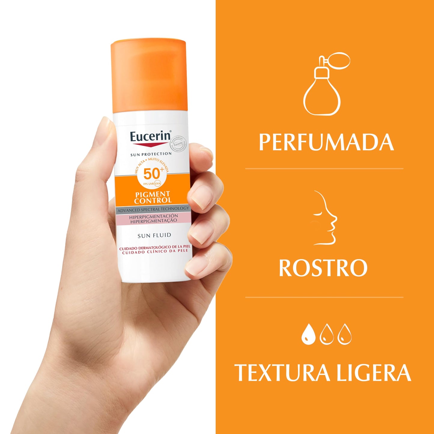 Eucerin Sun Face Pigment Control Fluid FPS 50+ (50 ml), crema facial solar FPS 50+ con filtros UVA/UVB, protección solar antimanchas y antipigmentación, crema de sol para todo tipo de pieles